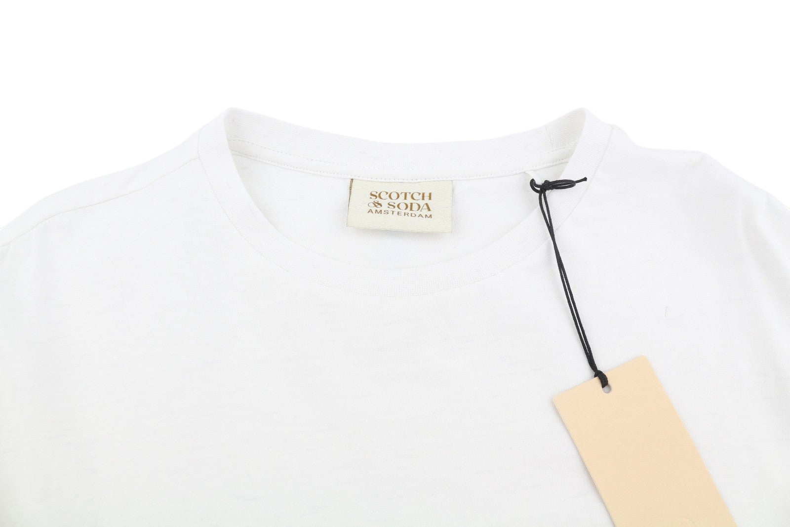 SCOTCH & SODA Men T-Shirt M White Cotton Linen Tricot Crew Neck Short Sleeved