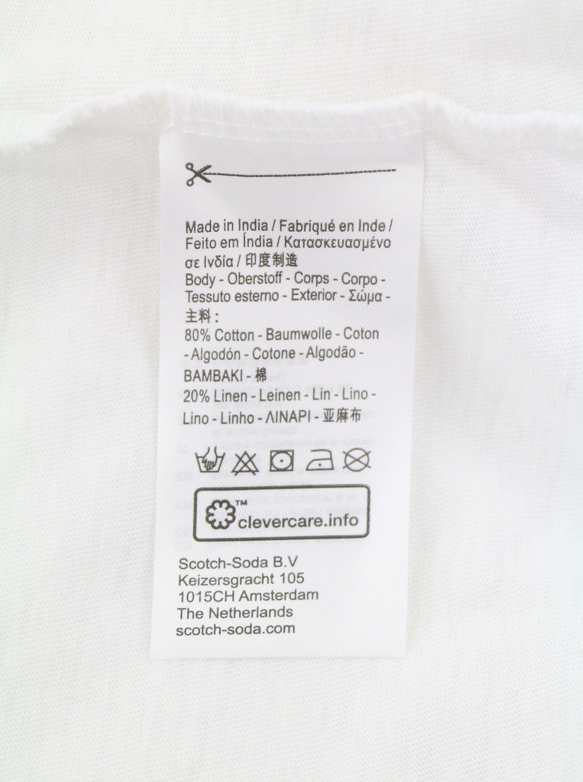 SCOTCH & SODA Men T-Shirt M White Cotton Linen Tricot Crew Neck Short Sleeved