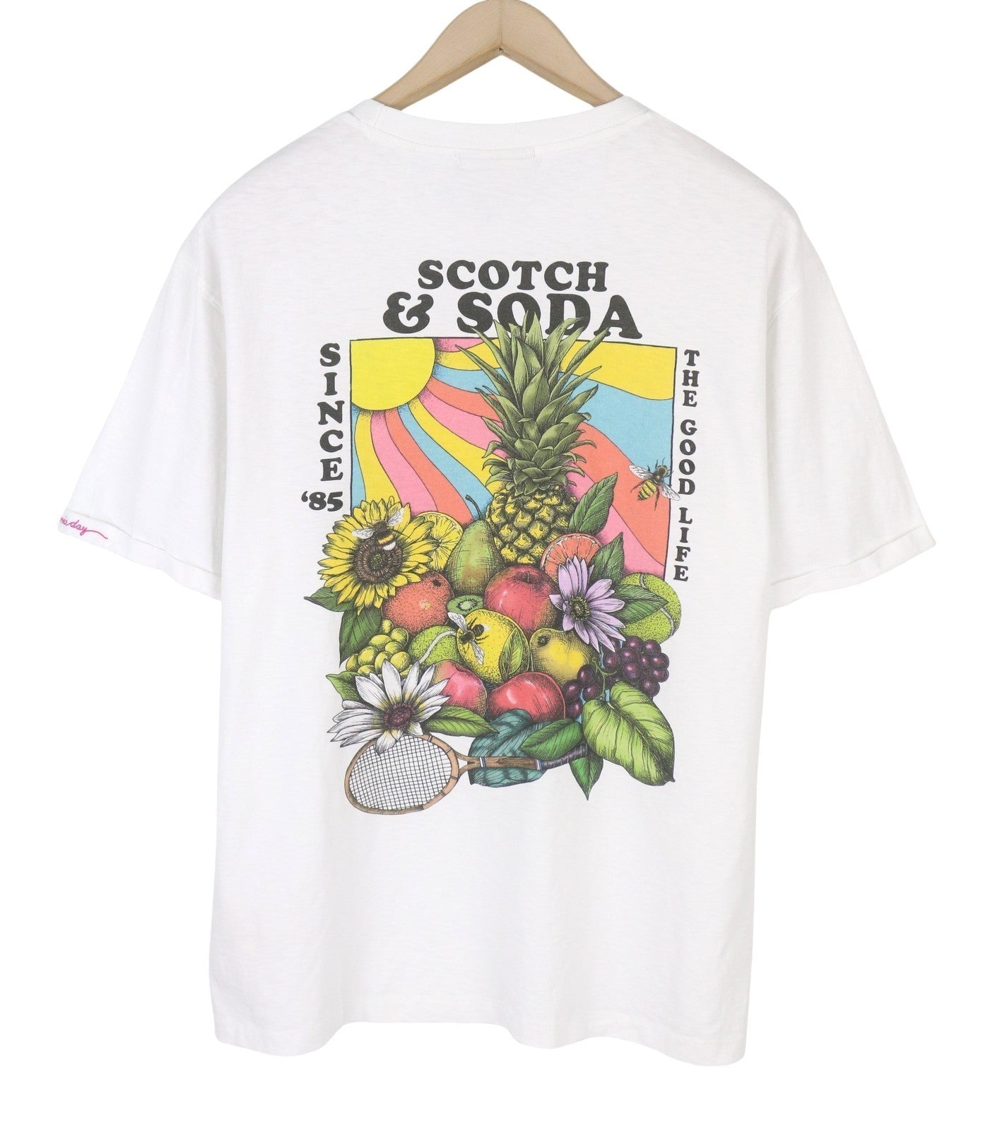 SCOTCH & SODA Men T-Shirt L White Cotton Tricot Crew Neck Short Sleeved