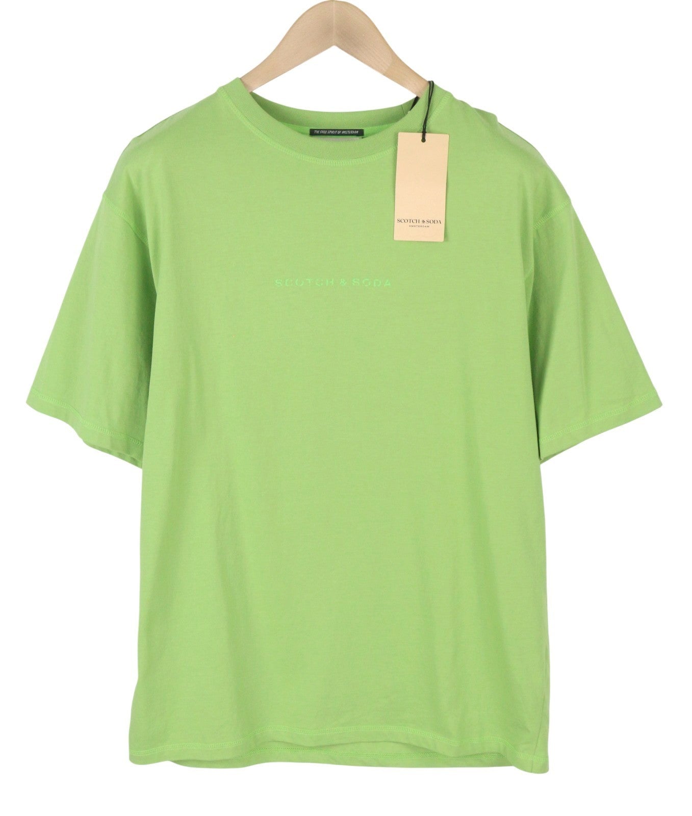 SCOTCH & SODA Men T-Shirt M Green Cotton Oversized Crew Neck Short Sleeved