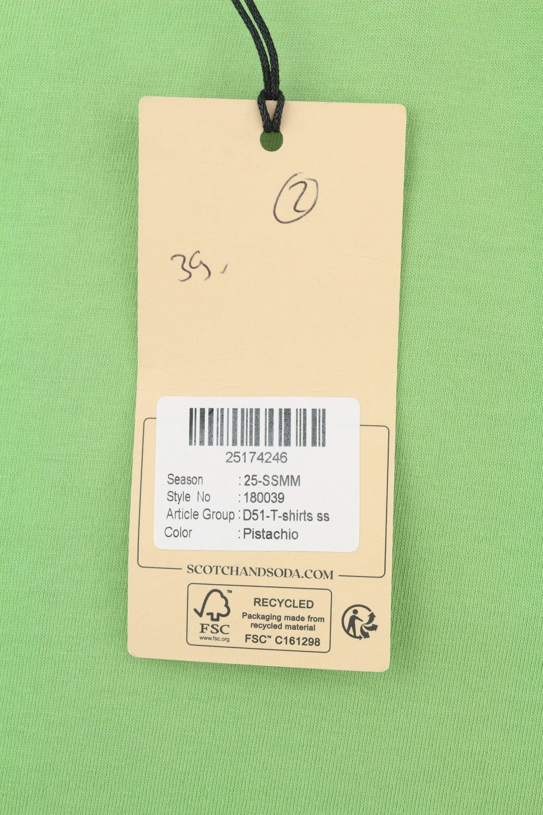 SCOTCH & SODA Men T-Shirt M Green Cotton Oversized Crew Neck Short Sleeved