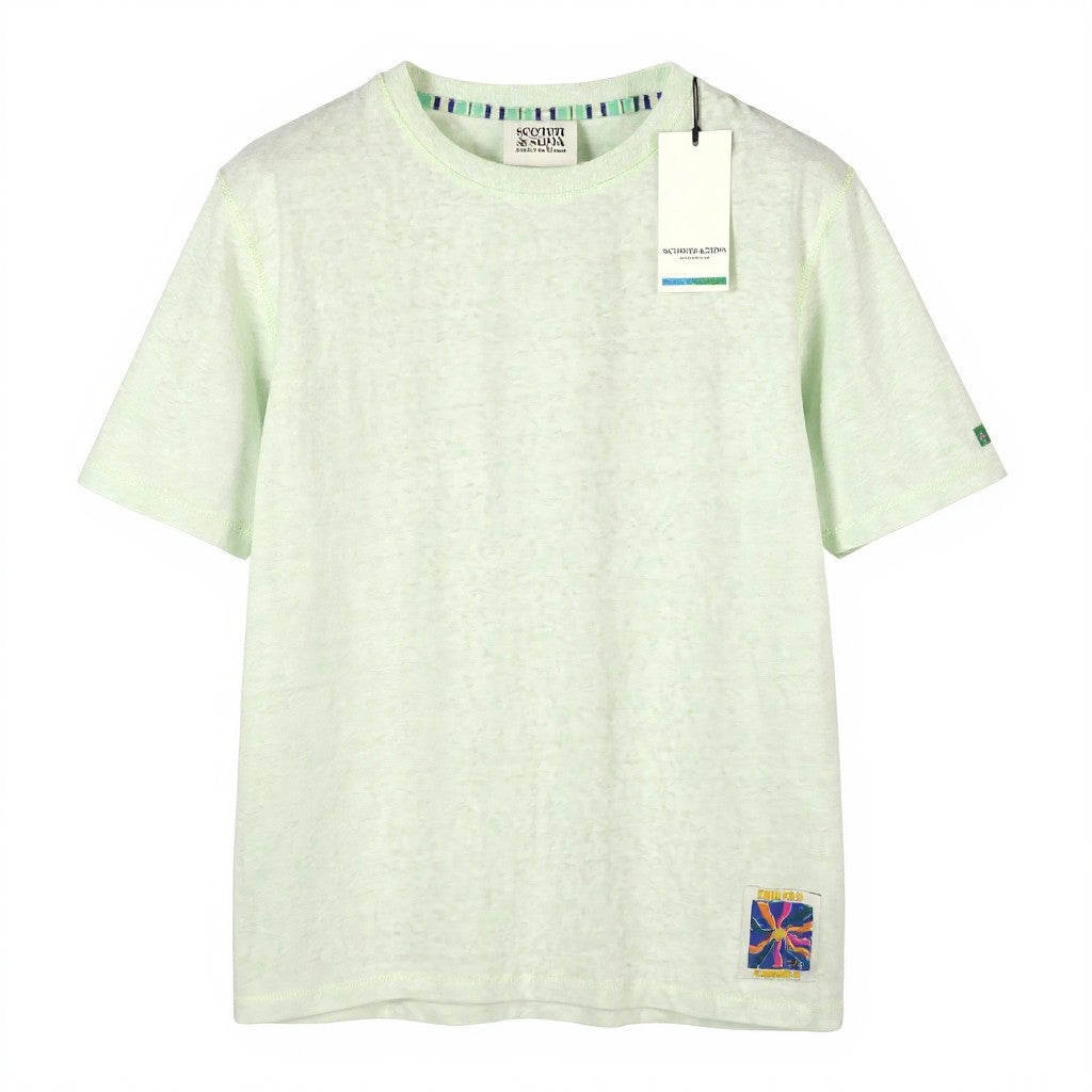 SCOTCH & SODA Men T-Shirt M Mint Green Melange Crew Neck Short Sleeved