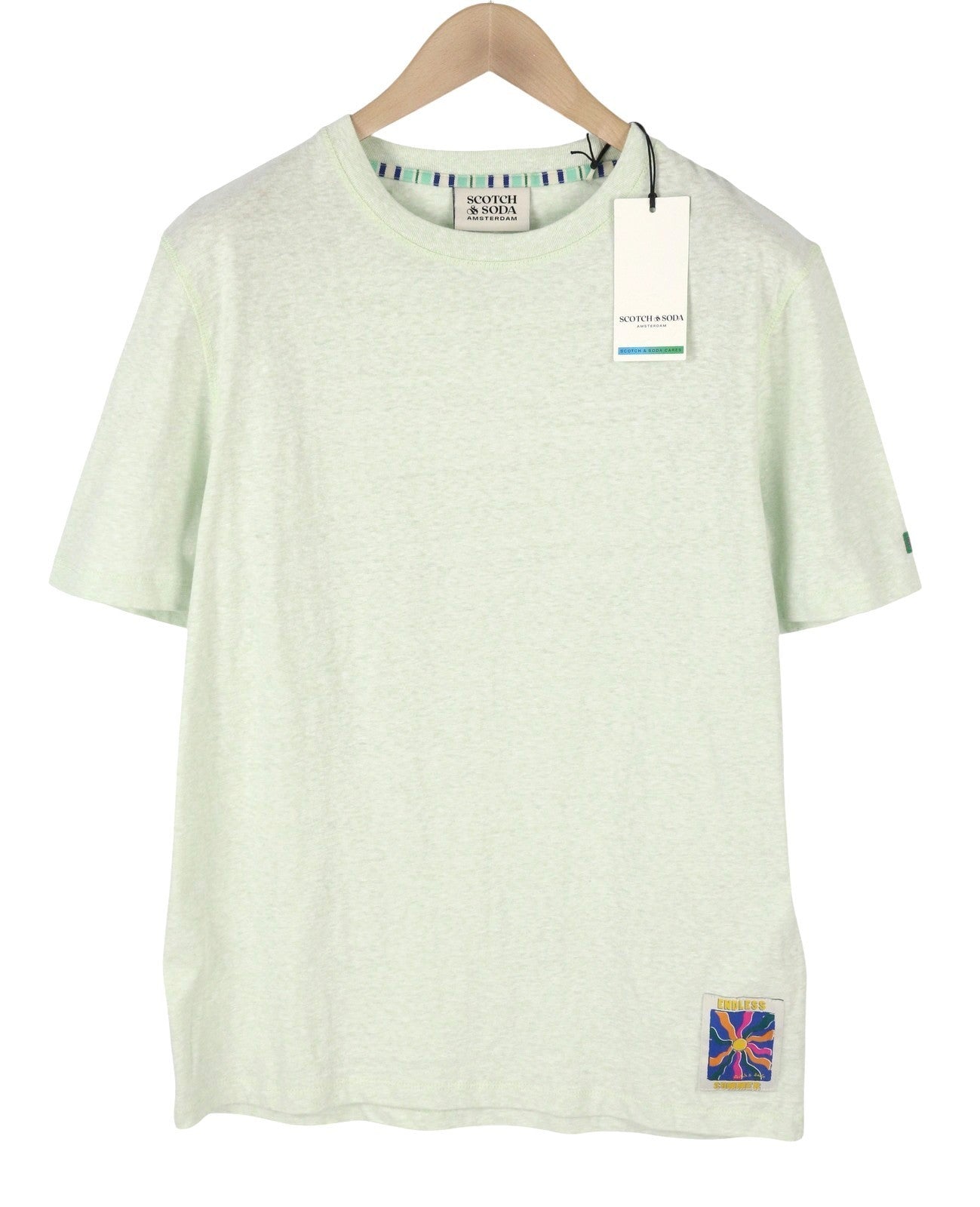 SCOTCH & SODA Men T-Shirt M Mint Green Melange Crew Neck Short Sleeved