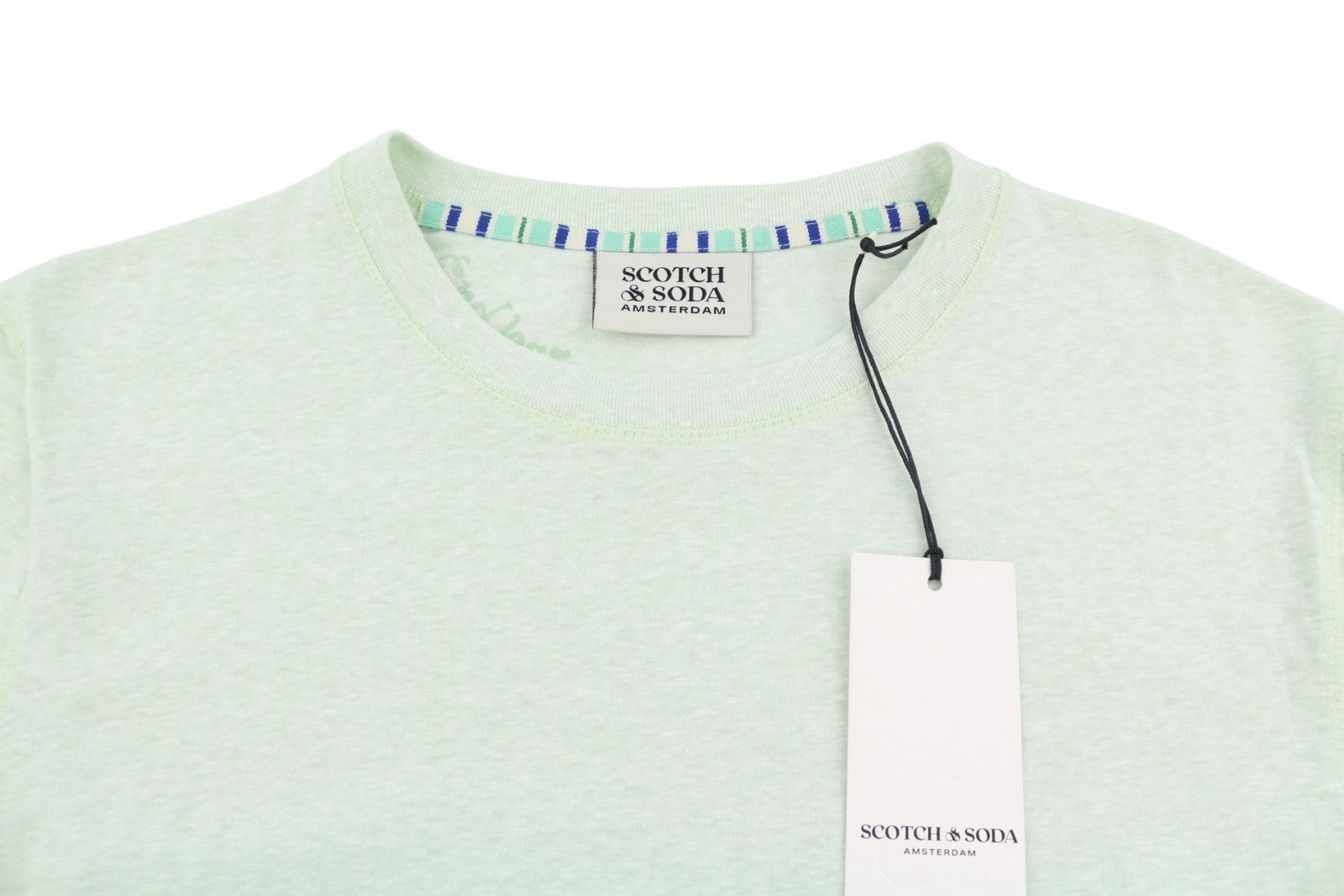 SCOTCH & SODA Men T-Shirt M Mint Green Melange Crew Neck Short Sleeved