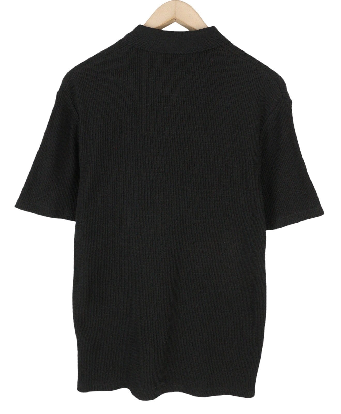 SCOTCH & SODA Men Polos L Black Textured Cotton Half Zip Short Sleeved