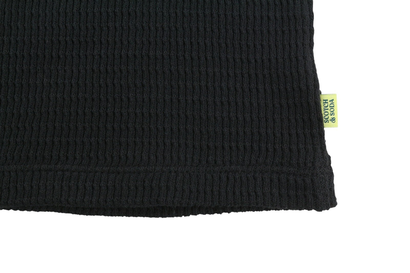 SCOTCH & SODA Men Polos L Black Textured Cotton Half Zip Short Sleeved