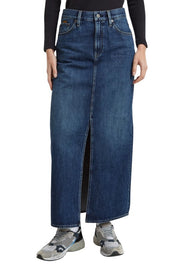 G-STAR Viktoria Long Women Skirt W27 Denim Blue Faded High Waist Split RRP129