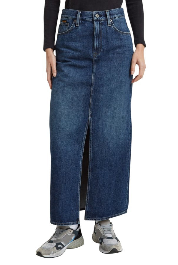 G-STAR Viktoria Long Women Skirt W27 Denim Blue Faded High Waist Split RRP129