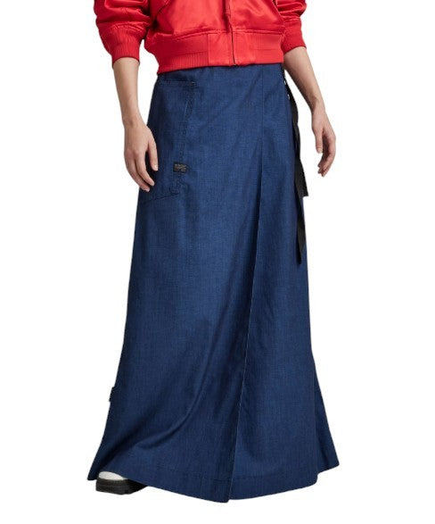 G-STAR A-Line Long Wrap Women Skirt W27 Dark Blue Organic Maxi Length RRP159