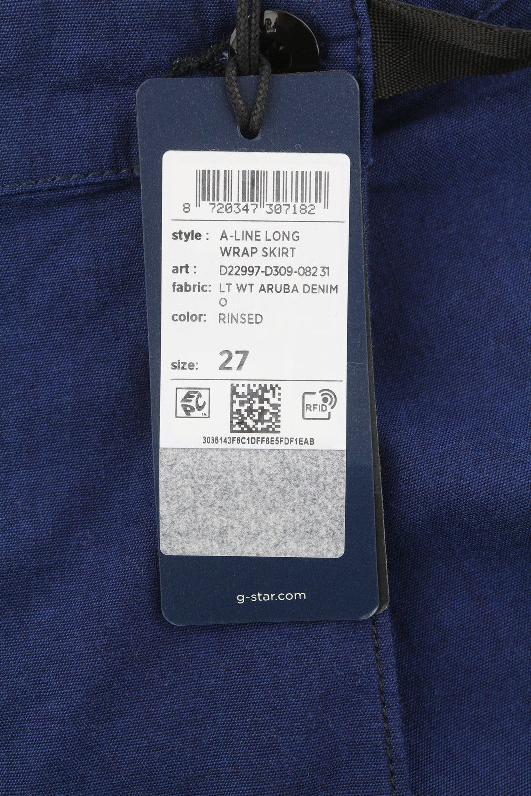 G-STAR A-Line Long Wrap Women Skirt W27 Dark Blue Organic Maxi Length RRP159