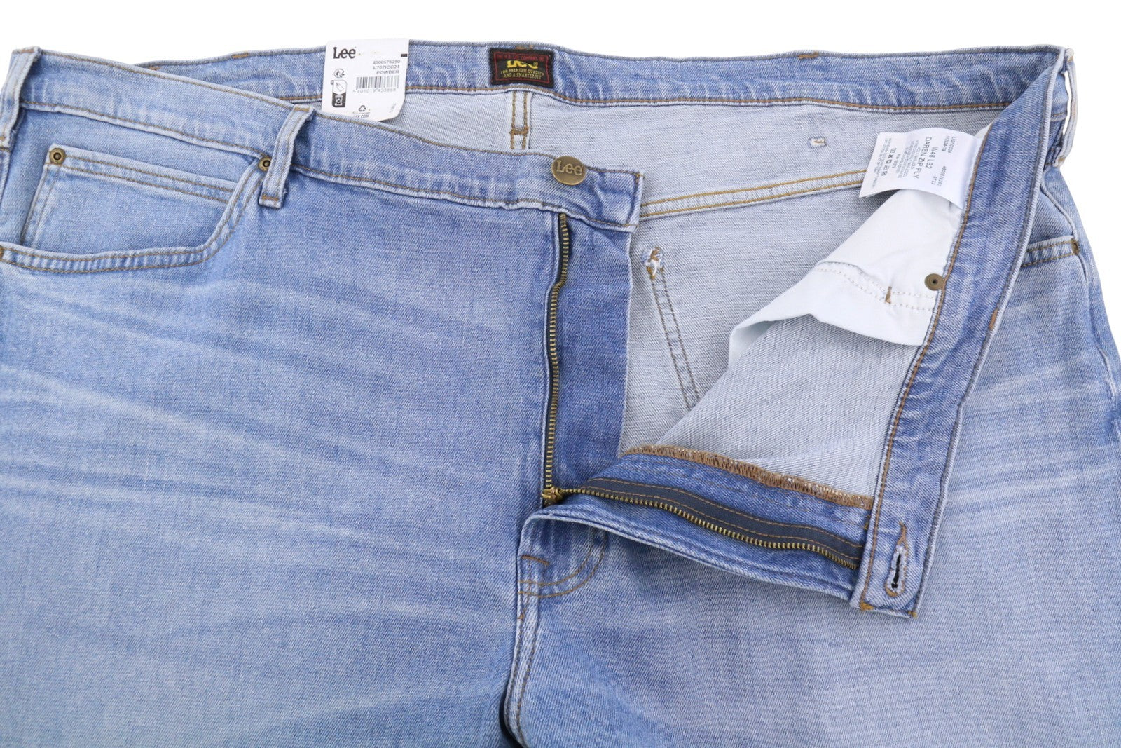 LEE Daren Zip Fly Men Jeans W48/L32 Blue Whiskers Fade Effect Regular Straight