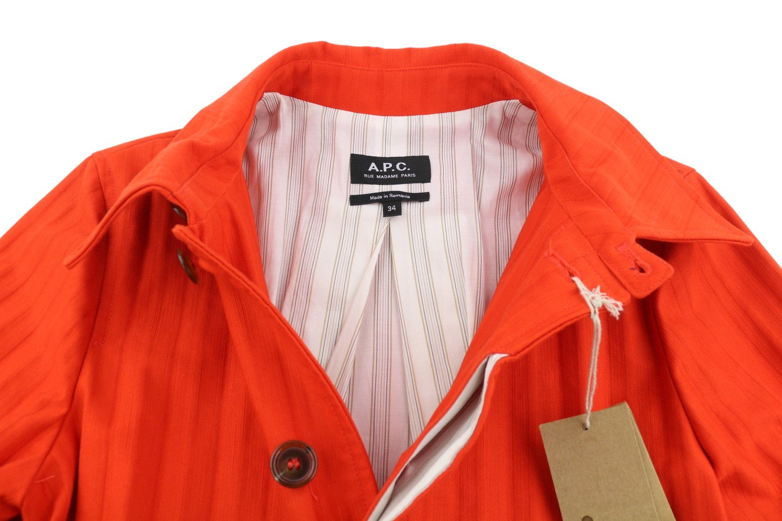 A.P.C. Max Dinard Women Coat 34 XS Orange Pinstriped Hidden Button Mid RRP650