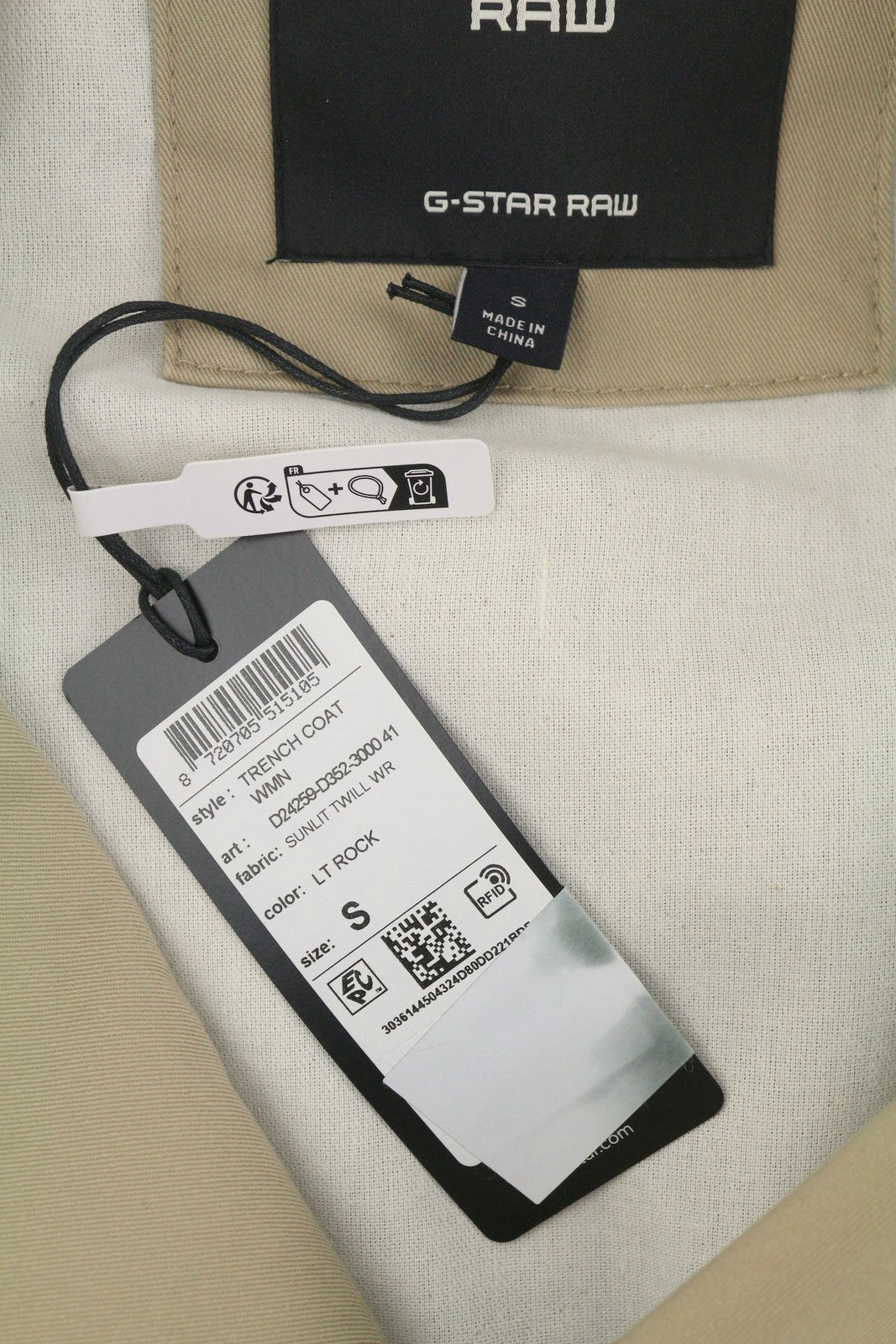 G-STAR Trench Women Coat S Beige Double Breasted Belted Mid RR260