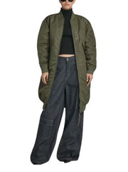 G-STAR Long Bomber Women Jacket L Khaki Green Padded Oversized Mid-Length RRP296