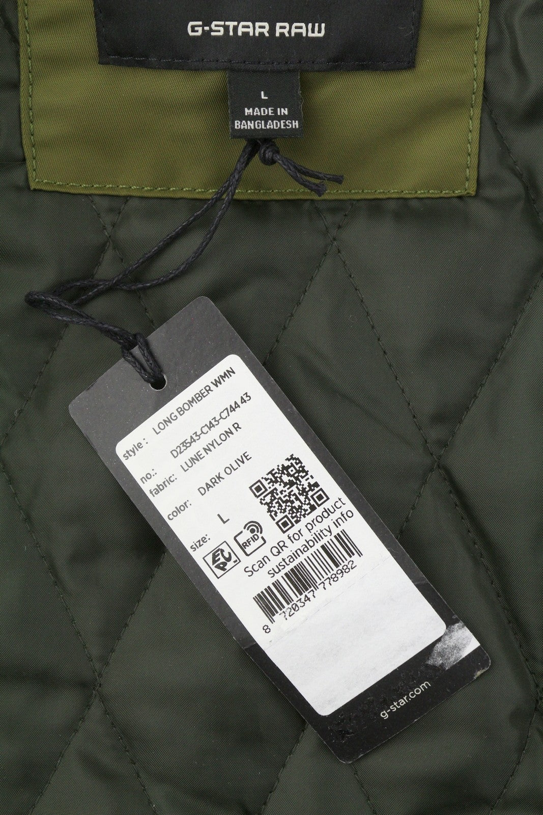 G-STAR Long Bomber Women Jacket L Khaki Green Padded Oversized Mid-Length RRP296