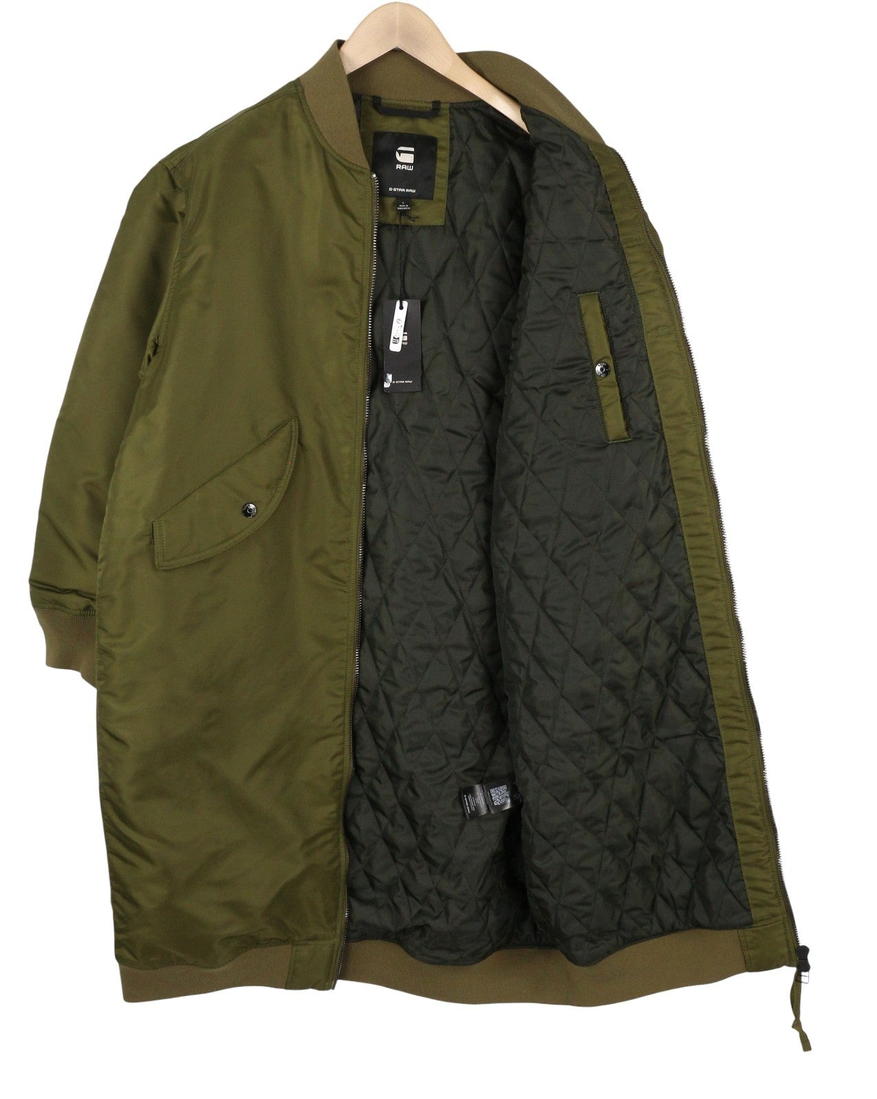 G-STAR Long Bomber Women Jacket L Khaki Green Padded Oversized Mid-Length RRP296