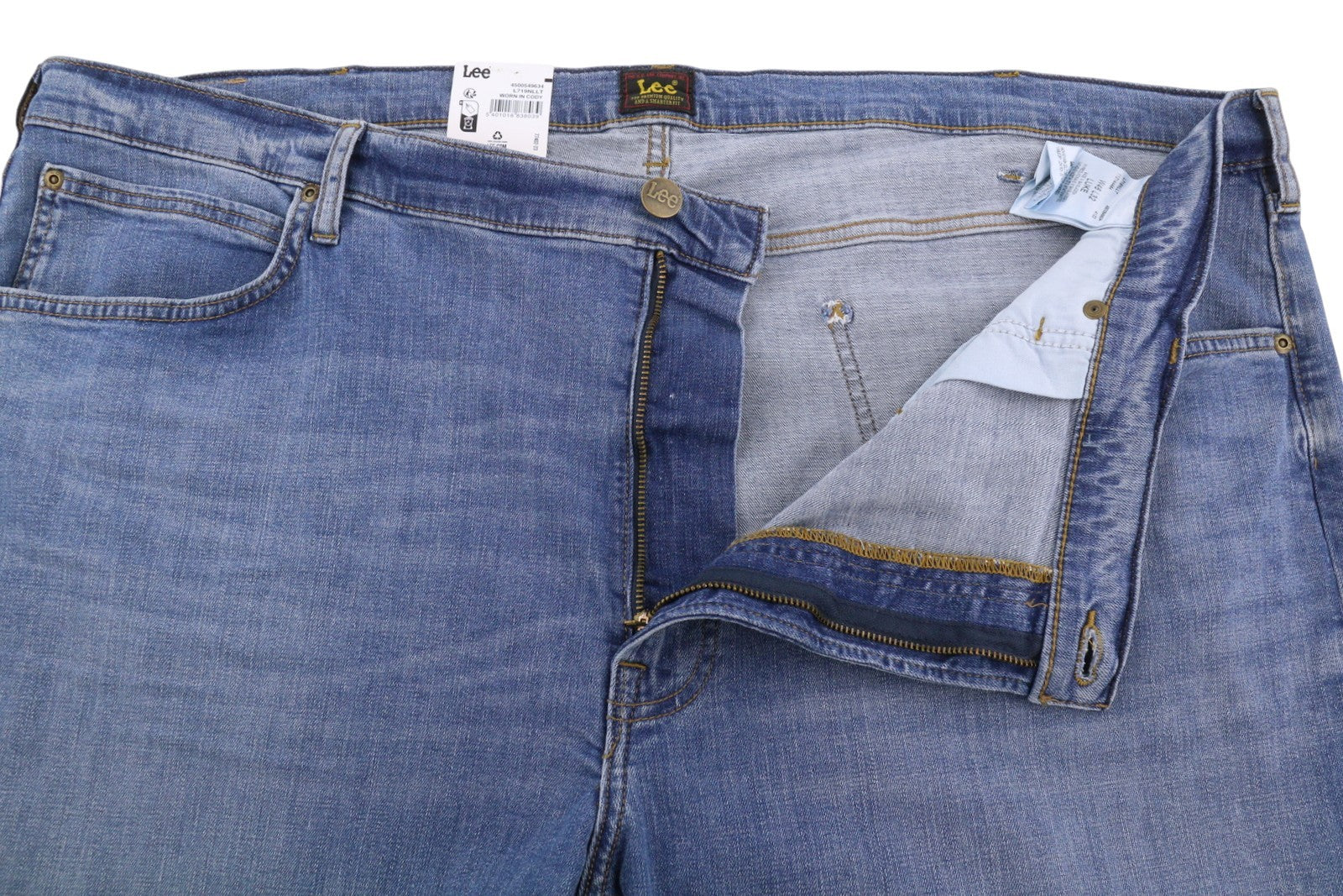 LEE Luke Men Jeans W46/L32 Blue Whiskers Faded Slim Tapered Fit Denim