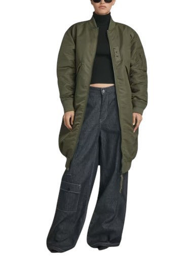G-STAR Long Bomber Women Jacket XL Khaki Green Padded Oversize Mid-Length RRP296