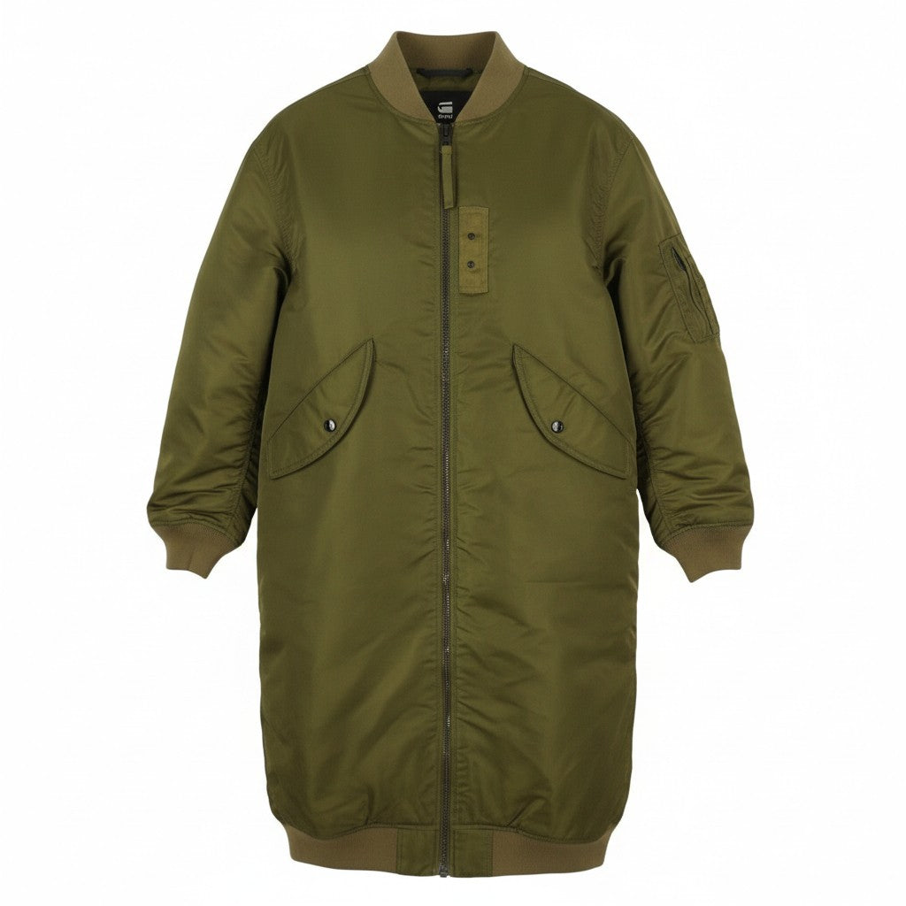 G-STAR Long Bomber Women Jacket XL Khaki Green Padded Oversize Mid-Length RRP296