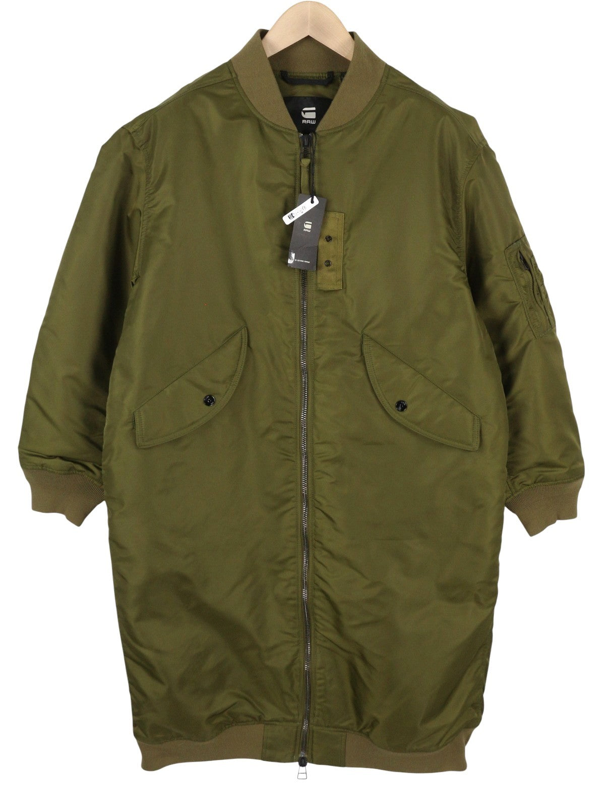 G-STAR Long Bomber Women Jacket XL Khaki Green Padded Oversize Mid-Length RRP296