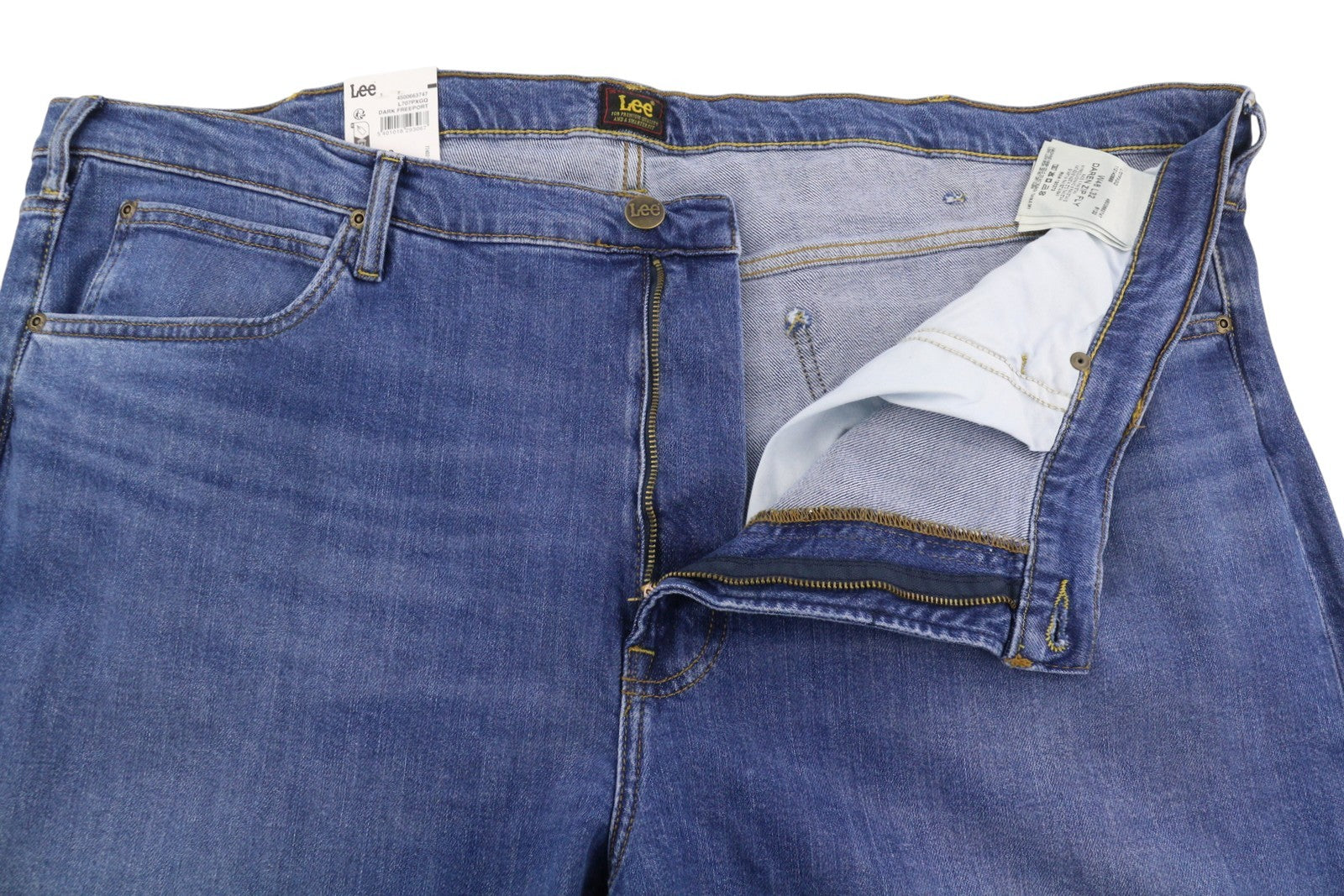 LEE Daren Zip Fly Men Jeans W48/L32 Blue Whiskers Faded Regular Straight Zip