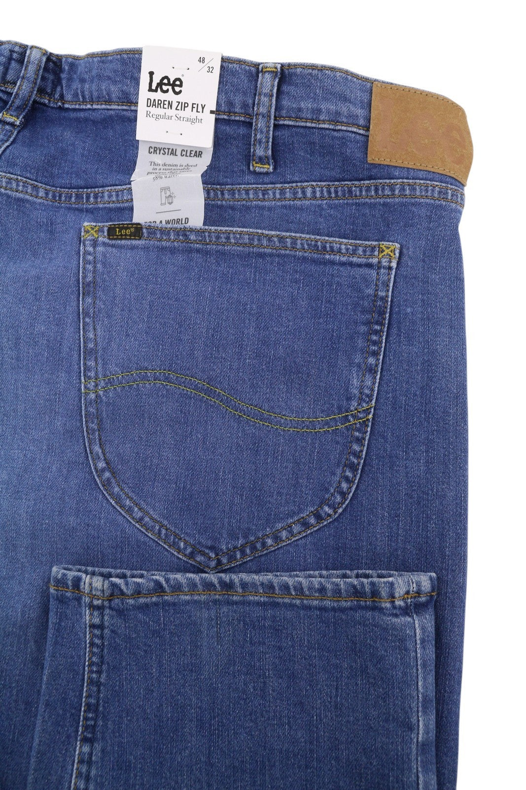 LEE Daren Zip Fly Men Jeans W48/L32 Blue Whiskers Faded Regular Straight Zip