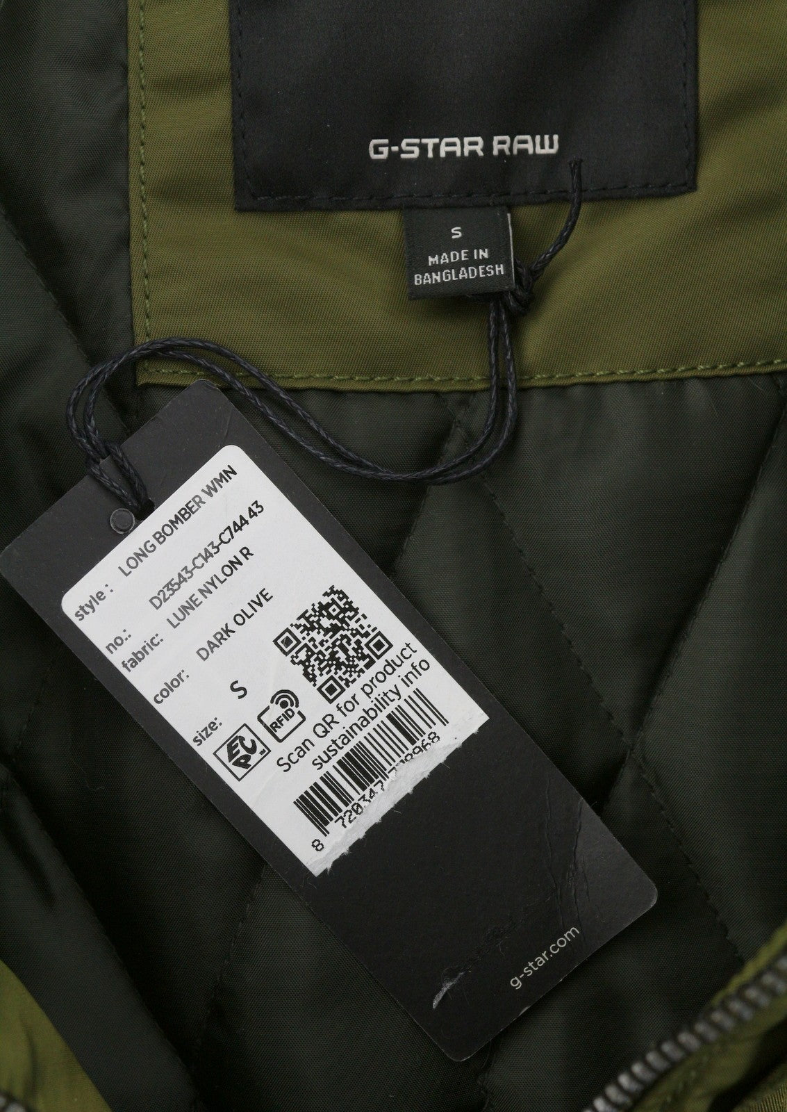 G-STAR Long Bomber Women Jacket S Khaki Green Padded Oversized Mid-Length RRP296