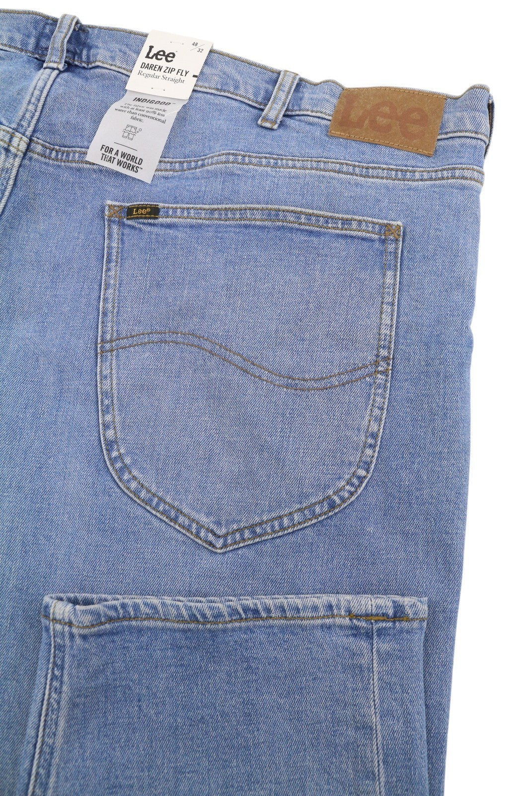 LEE Daren Zip Fly Men Jeans W48/L32 Blue Whiskers Faded Regular Straight Leg