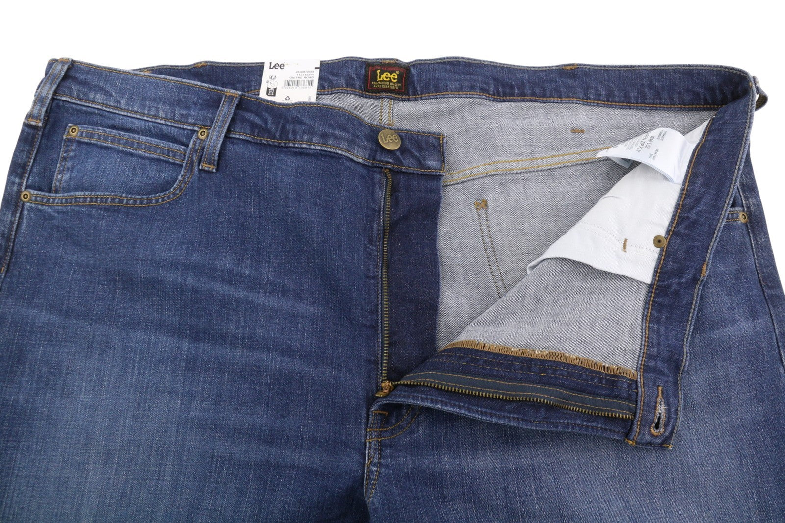 LEE Daren Zip Fly Men Jeans W46/L32 Blue Whiskers Faded Regular Straight Fit