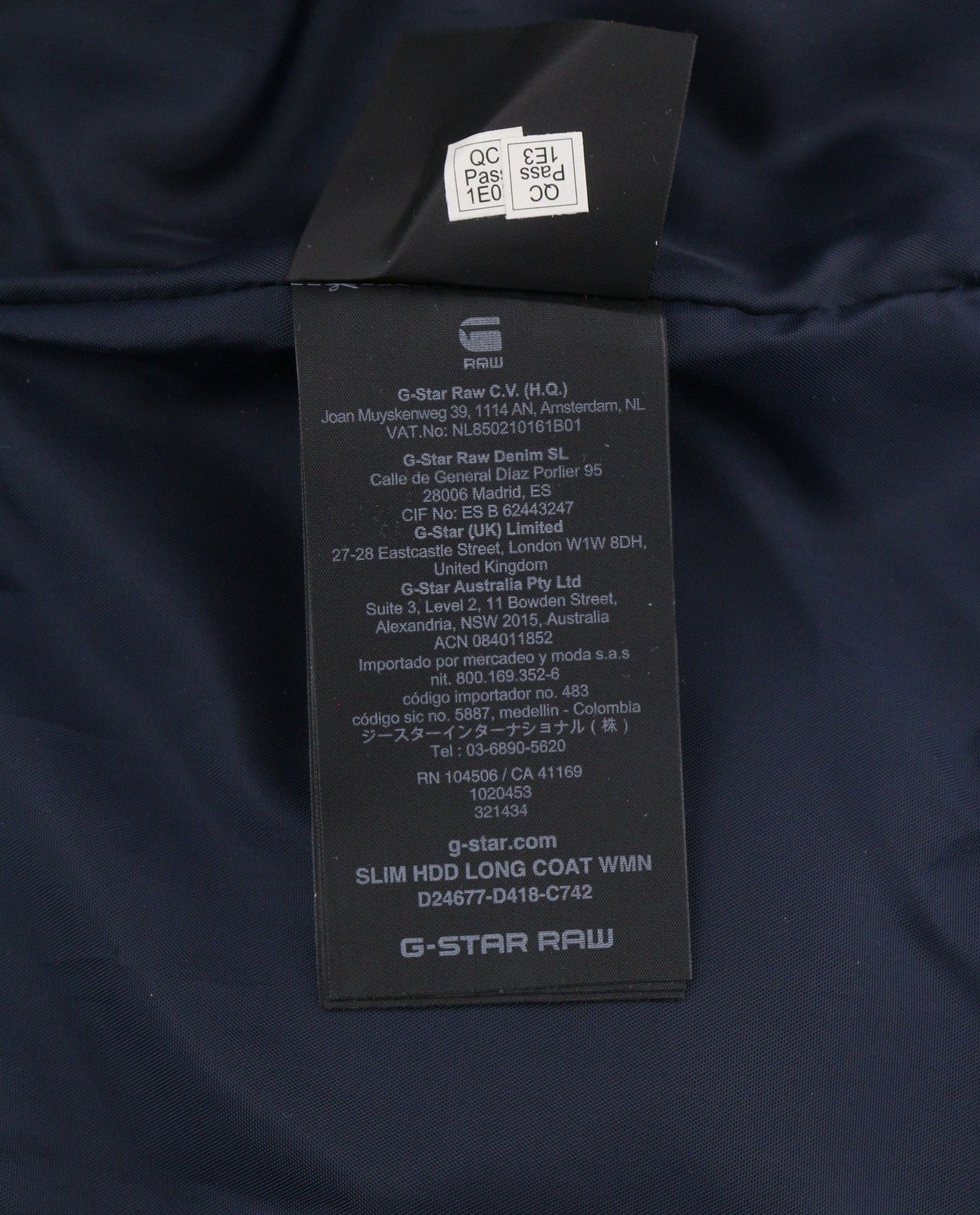 G-STAR Slim HDD Long Coat Women Jacket XS Blue Padded Quilted Mid-Length RRP279