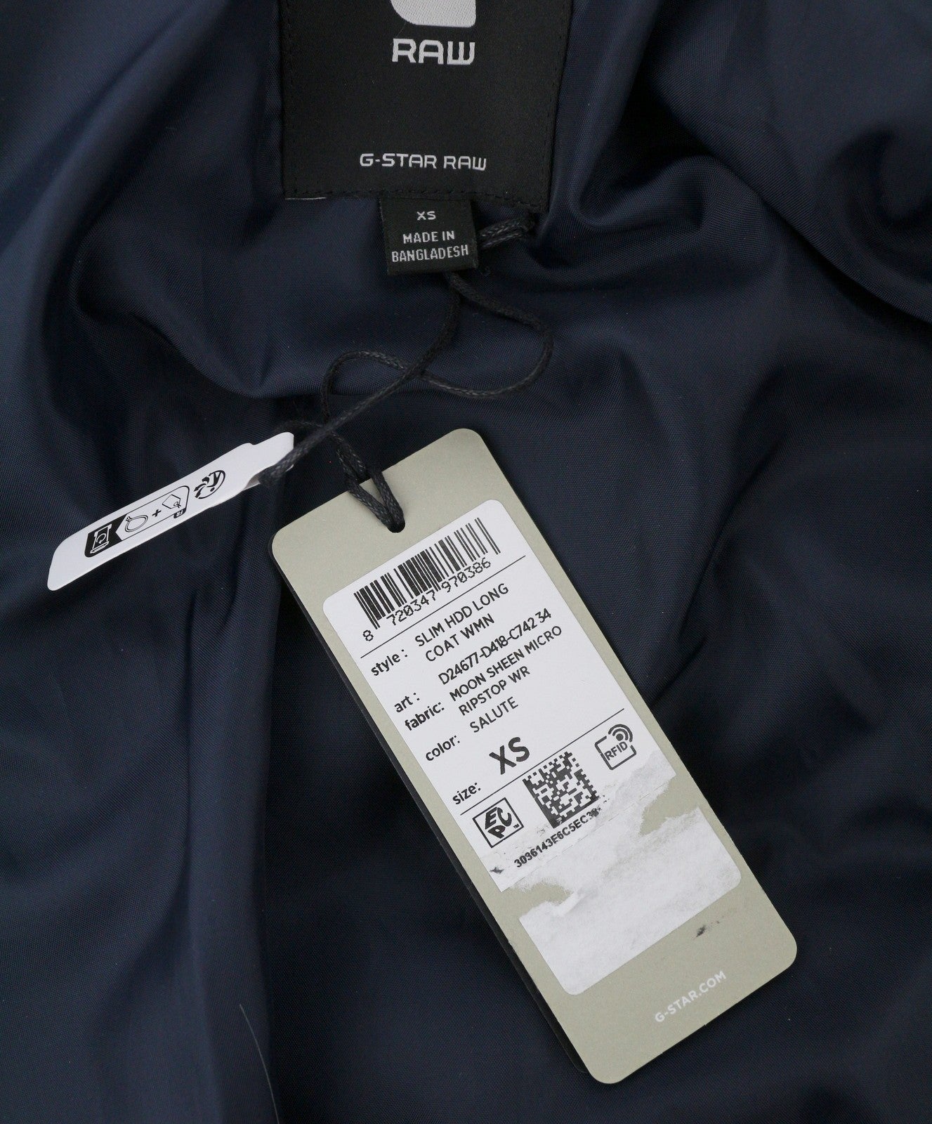 G-STAR Slim HDD Long Coat Women Jacket XS Blue Padded Quilted Mid-Length RRP279