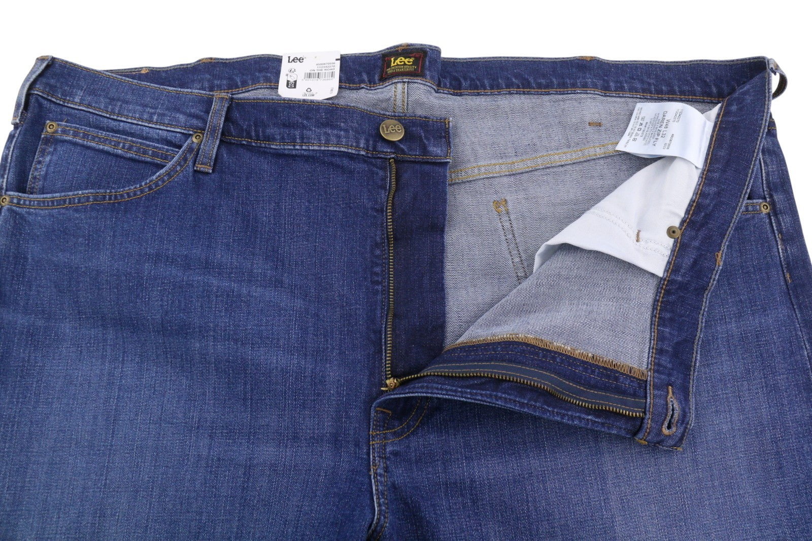 LEE Daren Zip Fly Men Jeans W48/L32 Blue Whiskers Faded Regular Straight Fit