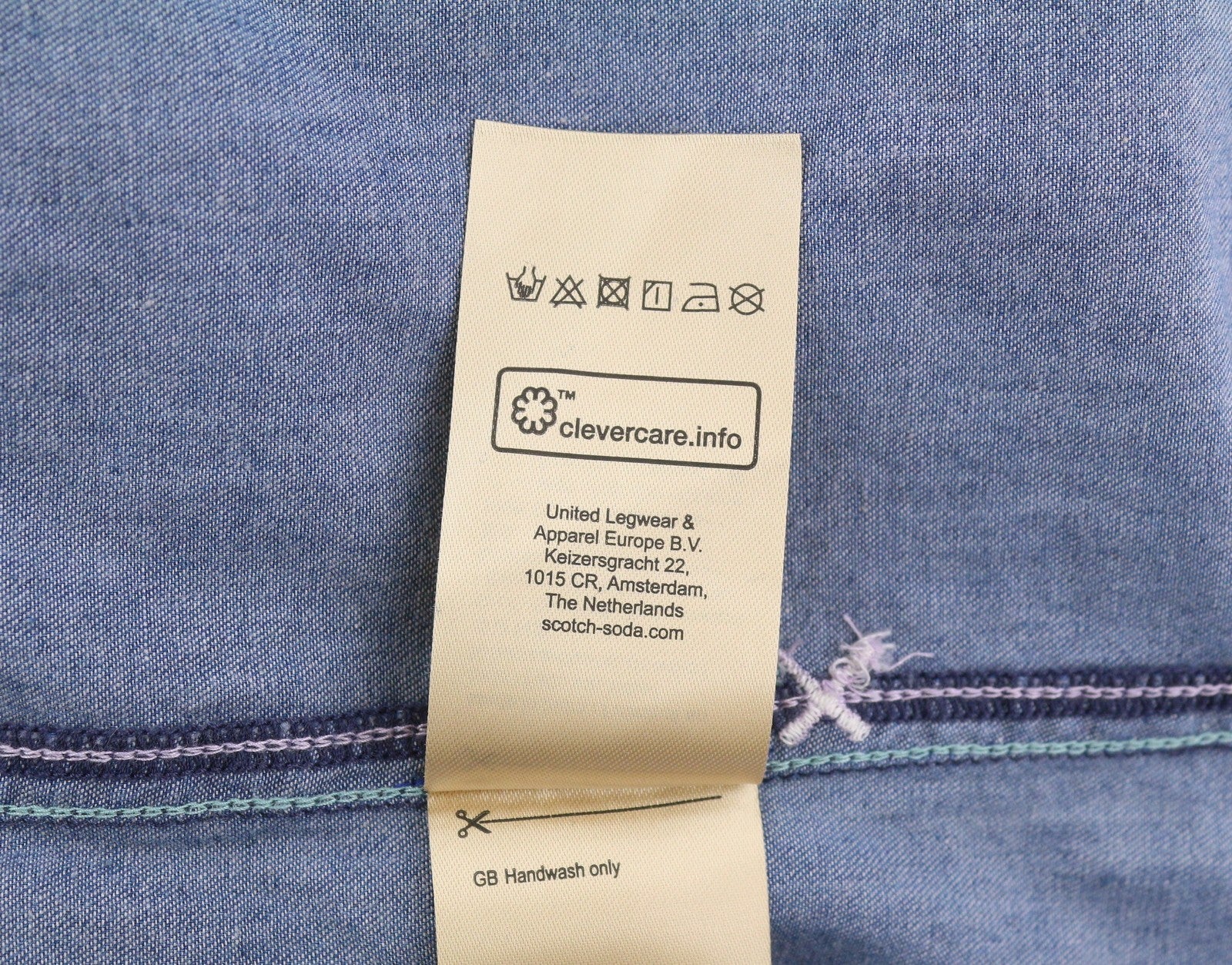 SCOTCH & SODA Men Shirt L Blue Denim Look Relaxed Fit Short Sleeve