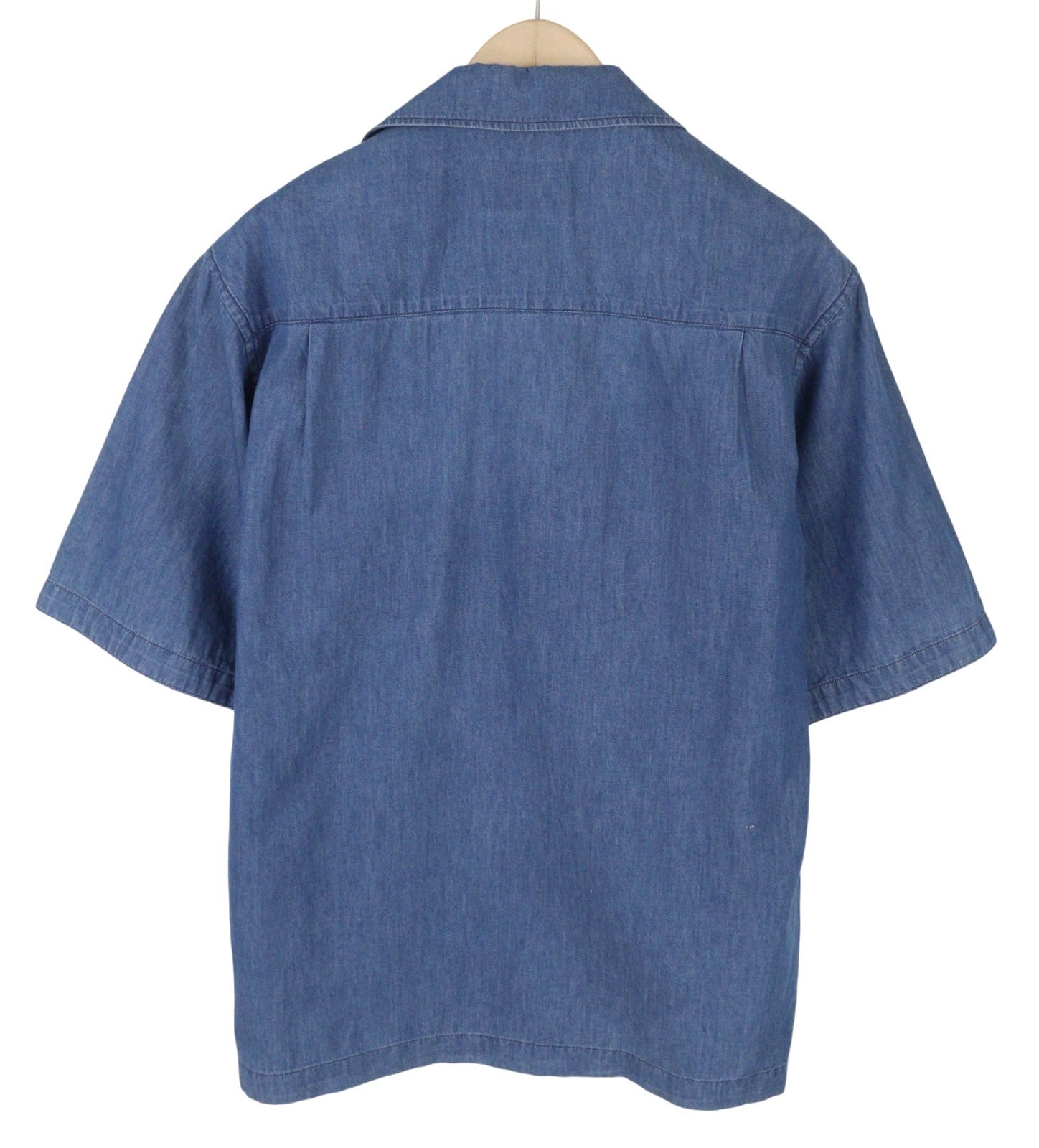 SCOTCH & SODA Men Shirt L Blue Denim Look Relaxed Fit Short Sleeve