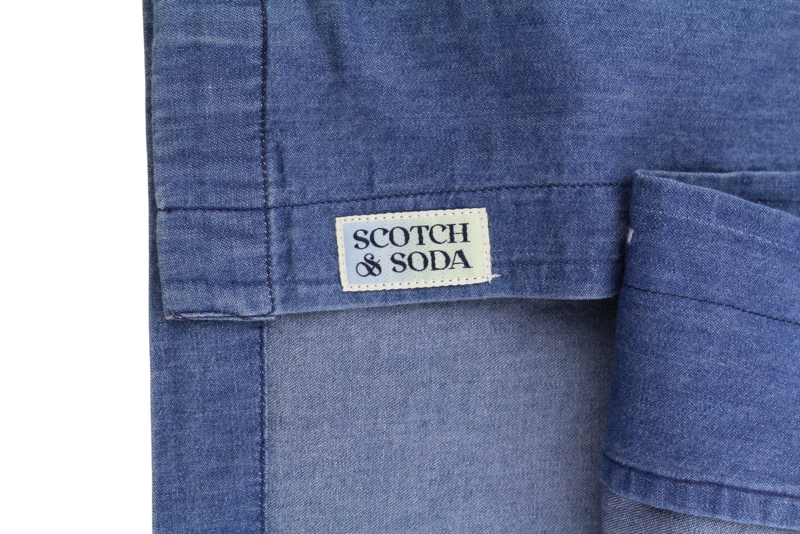 SCOTCH & SODA Men Shirt L Blue Denim Look Relaxed Fit Short Sleeve