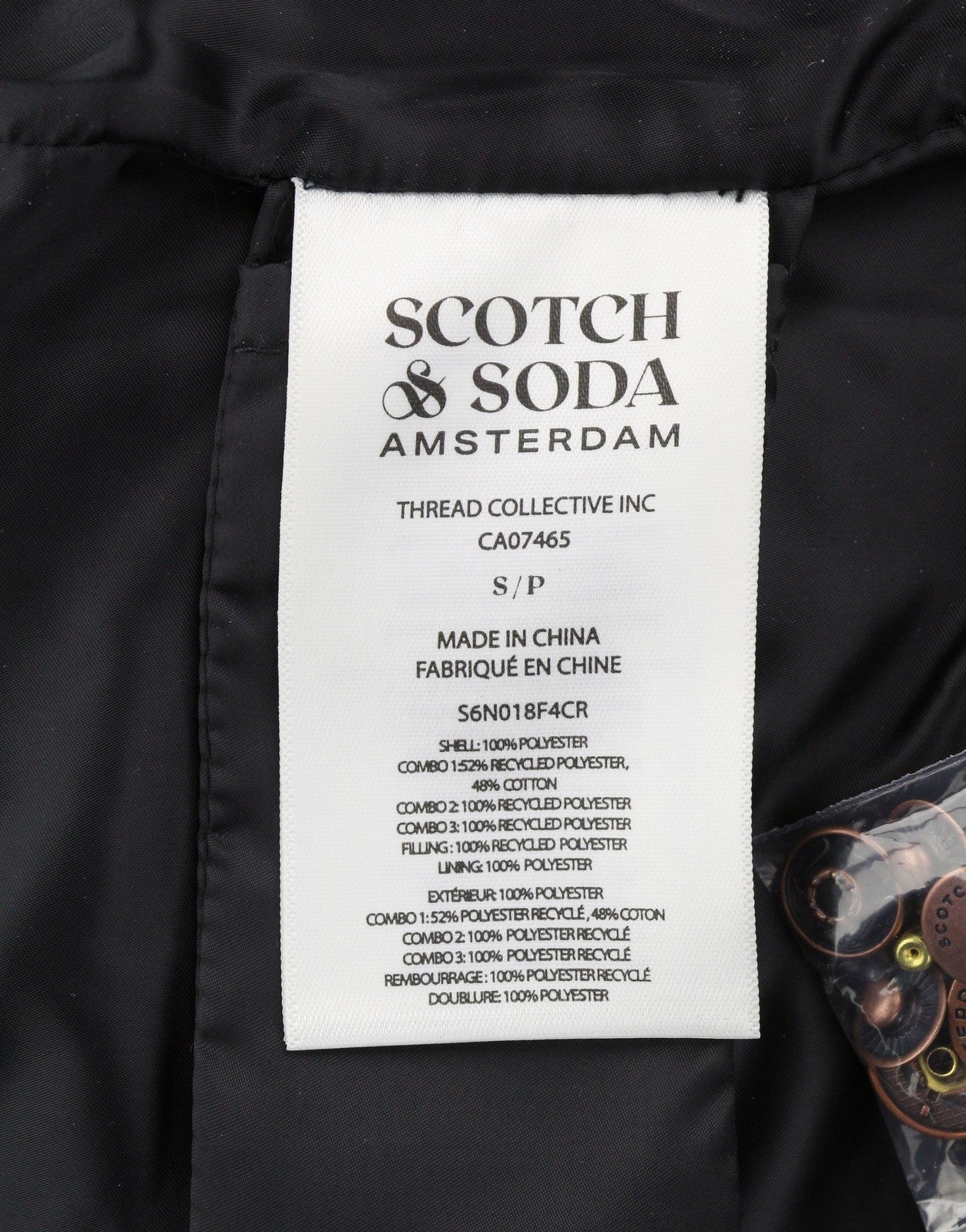 SCOTCH & SODA Arza Men Jacket S Black Padded Mixed Media Quilted Parka RRP389
