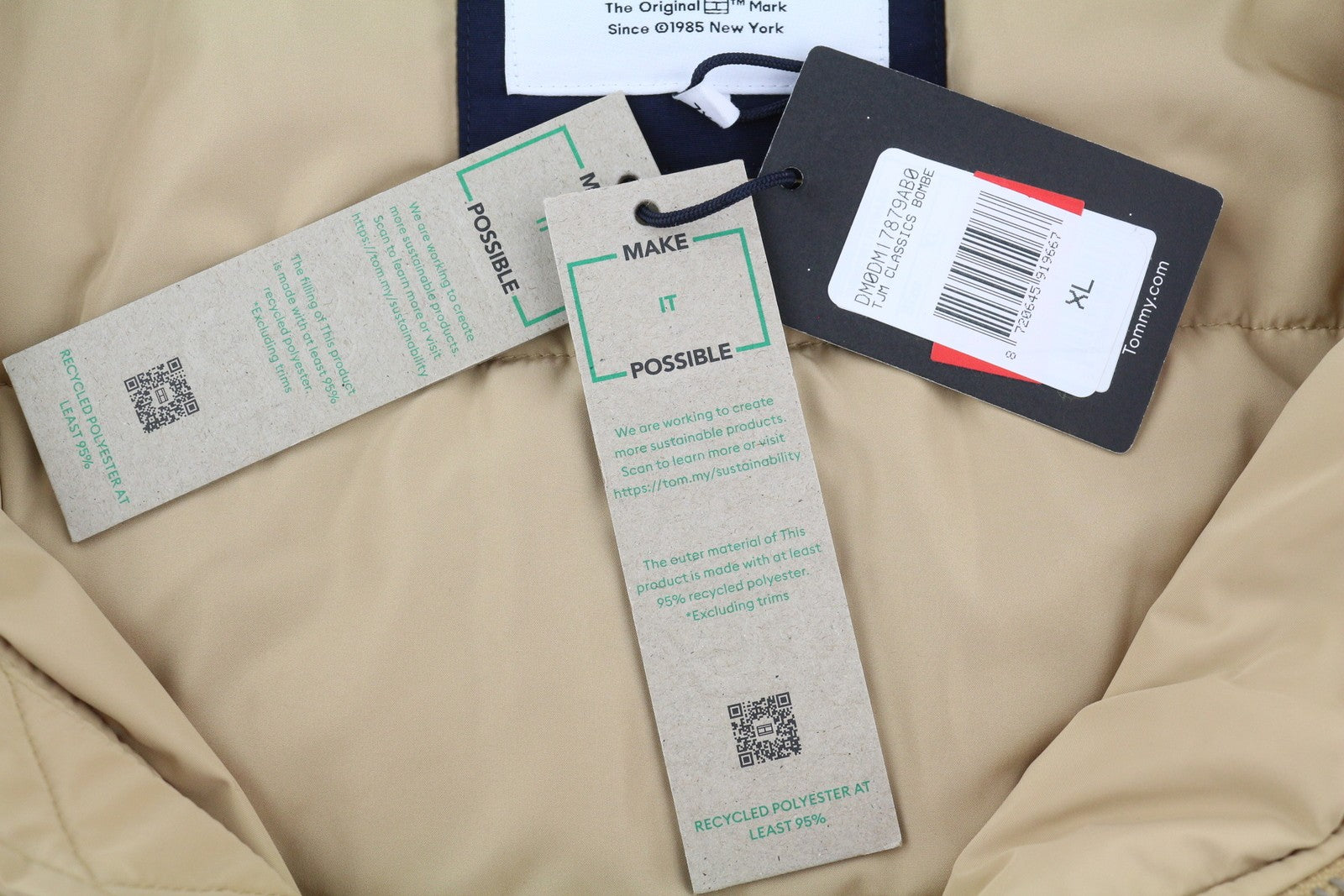 TOMMY HILFIGER Tjm Classics Bomber Men Jacket XL Beige Insulated Zip RRP209