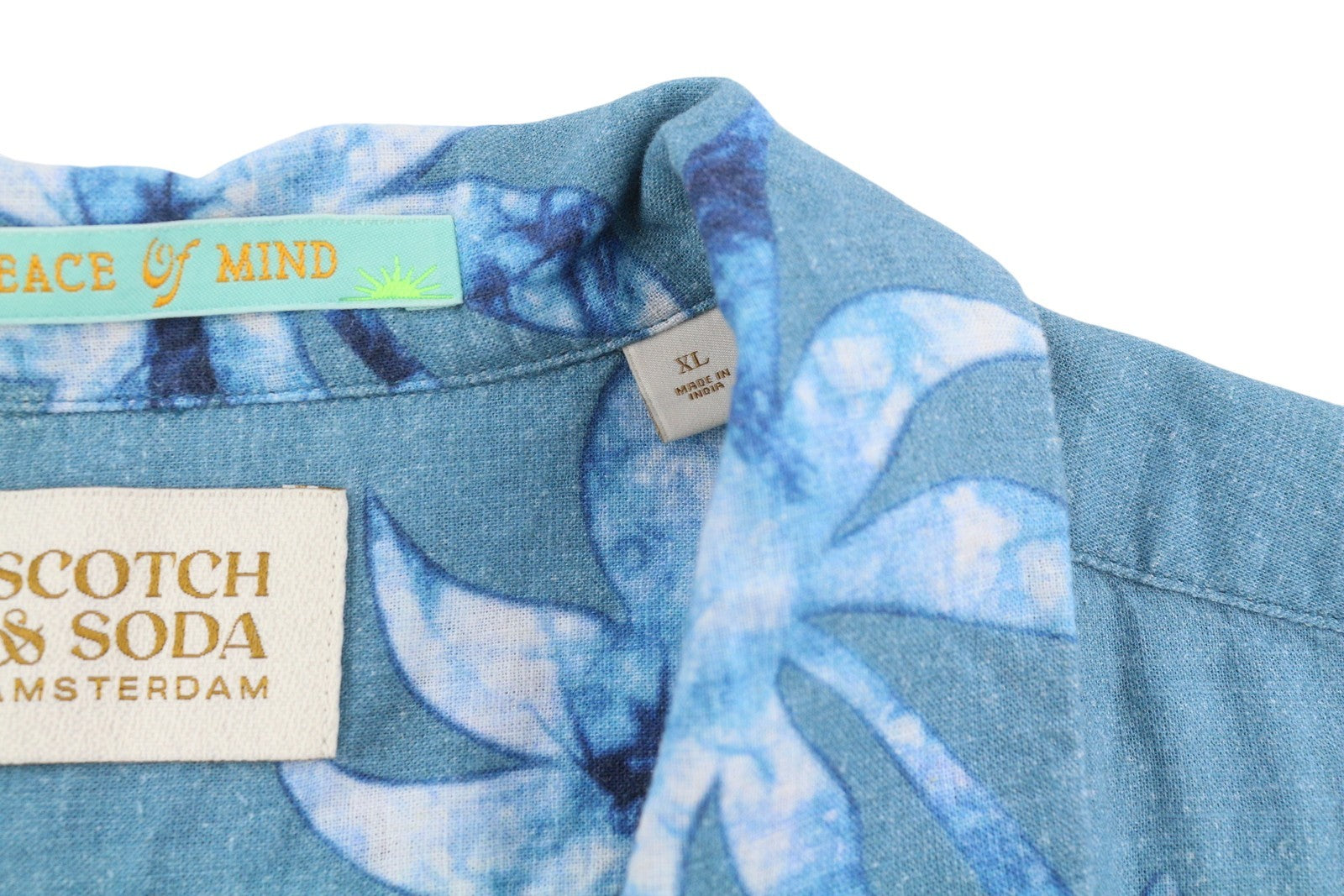 SCOTCH & SODA Men Shirt XL Blue Patterned Button-Up Notch Short Sleeve