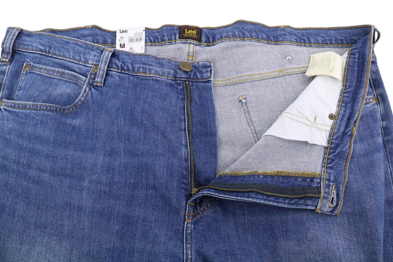 LEE Daren Zip Fly Men Jeans W48/L34 Blue Whiskers Faded Regular Straight Fit