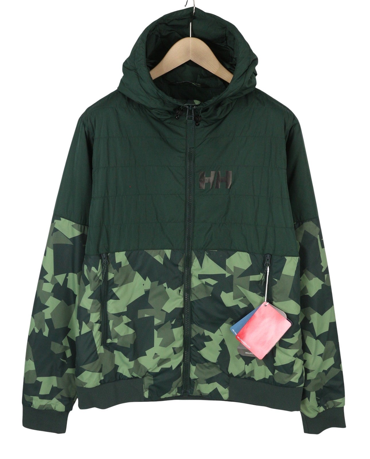 HELLY HANSEN Active Ins Fall Men Jacket L Green Padded Hooded Primaloft Full Zip