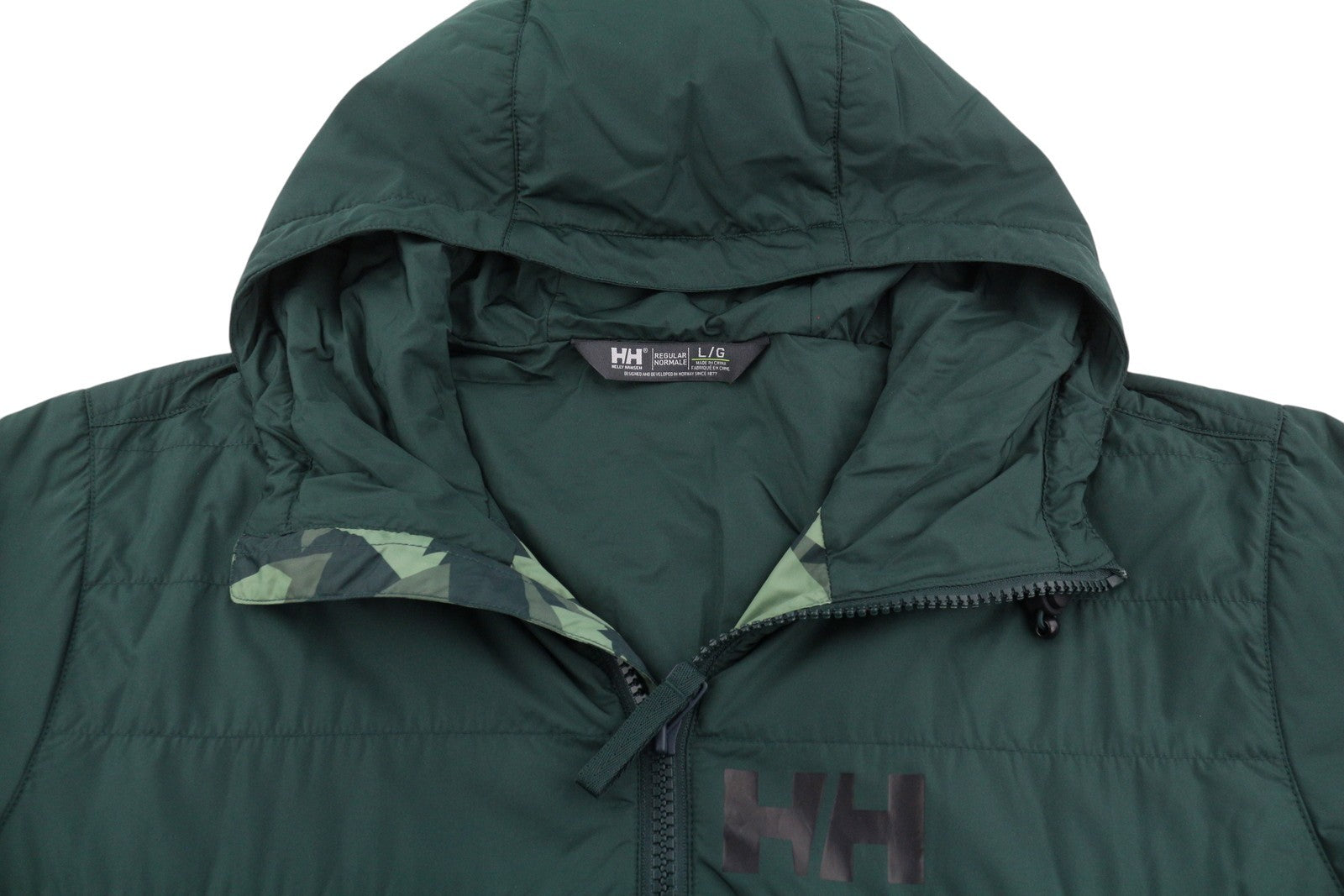 HELLY HANSEN Active Ins Fall Men Jacket L Green Padded Hooded Primaloft Full Zip