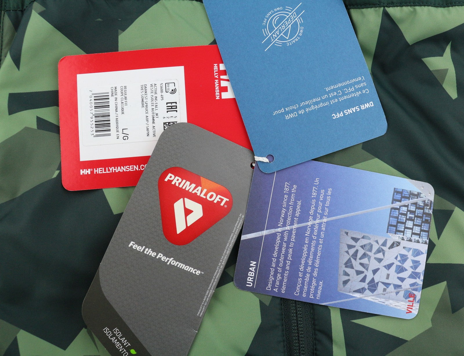 HELLY HANSEN Active Ins Fall Men Jacket L Green Padded Hooded Primaloft Full Zip