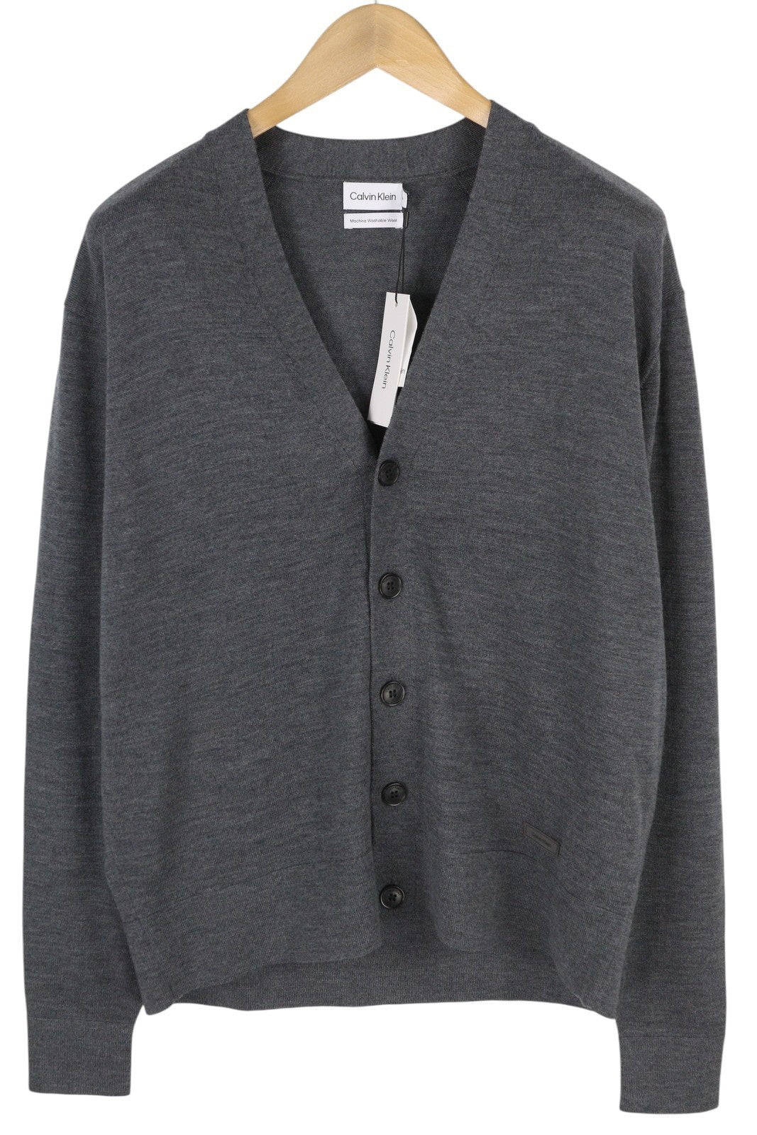 CALVIN KLEIN Merino Comfort Cardigan Men Jumper S Grey Button Knit