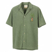SCOTCH & SODA Men Shirt XL Green Towelling Embroidered Button Up Short Sleeve