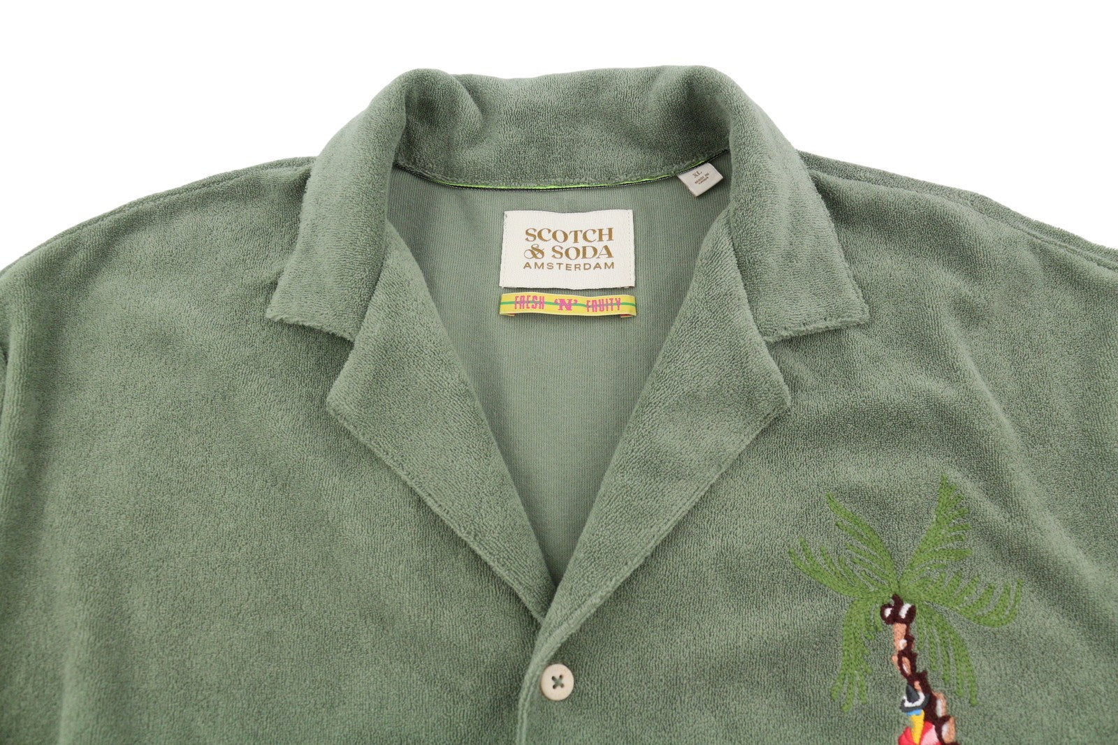 SCOTCH & SODA Men Shirt XL Green Towelling Embroidered Button Up Short Sleeve