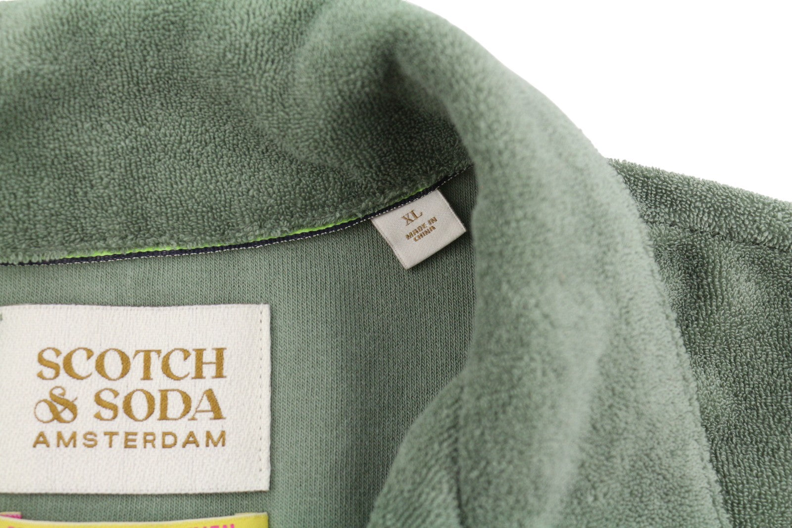 SCOTCH & SODA Men Shirt XL Green Towelling Embroidered Button Up Short Sleeve