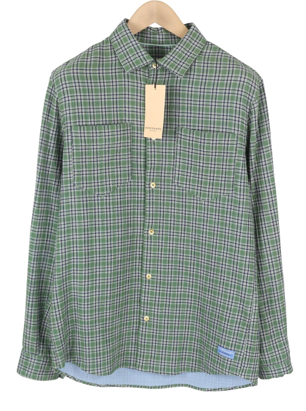 SCOTCH & SODA Men Shirt M Green Double Face Check Regular Fit Button-Up Roll-Up