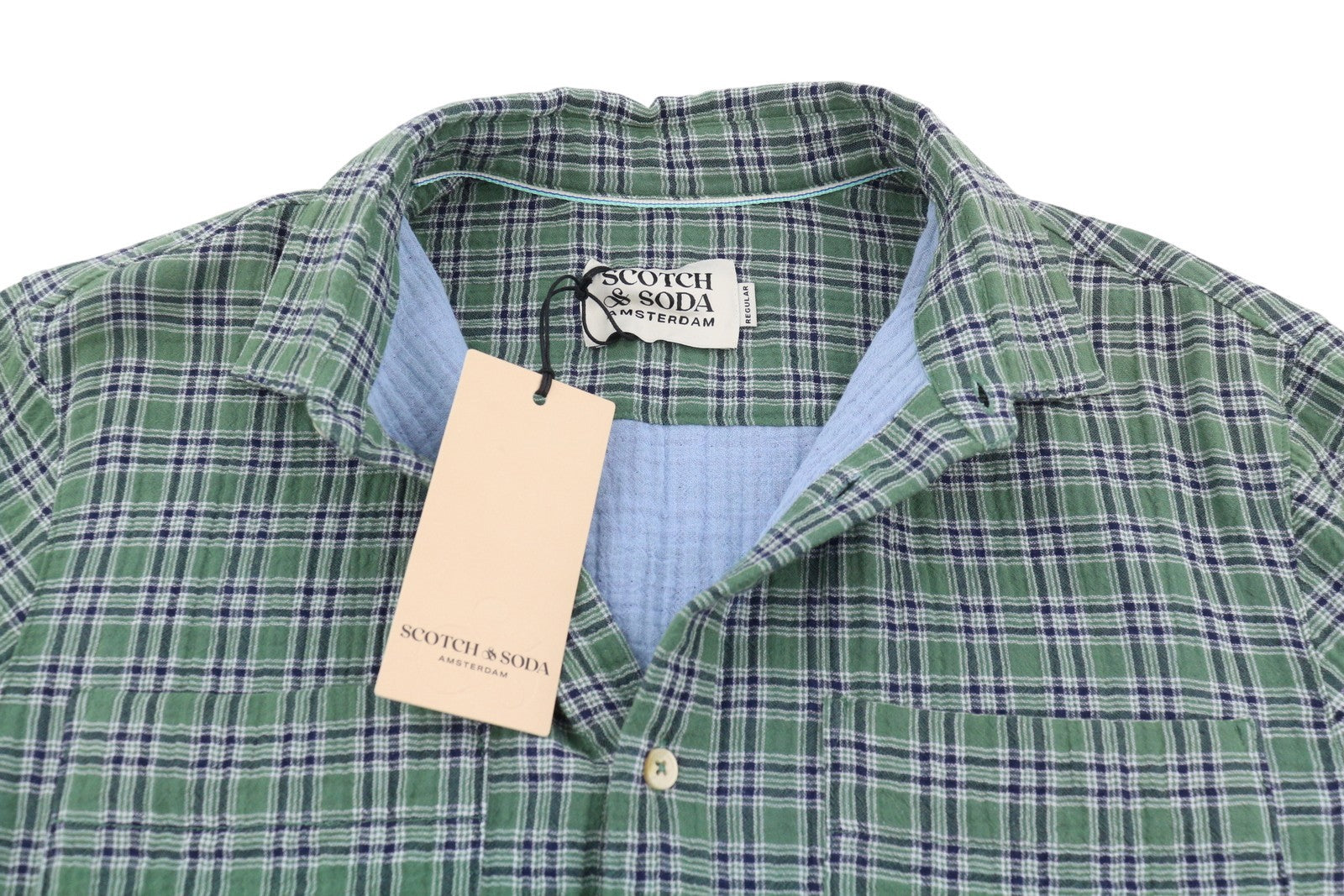 SCOTCH & SODA Men Shirt M Green Double Face Check Regular Fit Button-Up Roll-Up