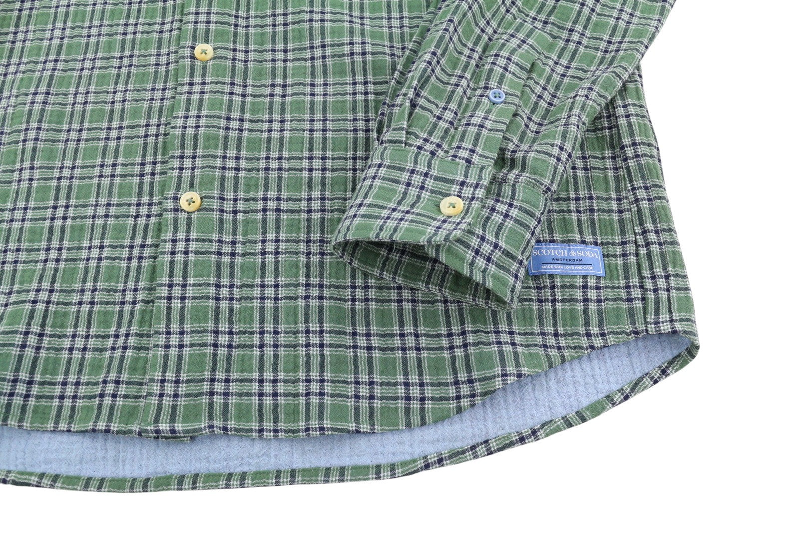 SCOTCH & SODA Men Shirt M Green Double Face Check Regular Fit Button-Up Roll-Up