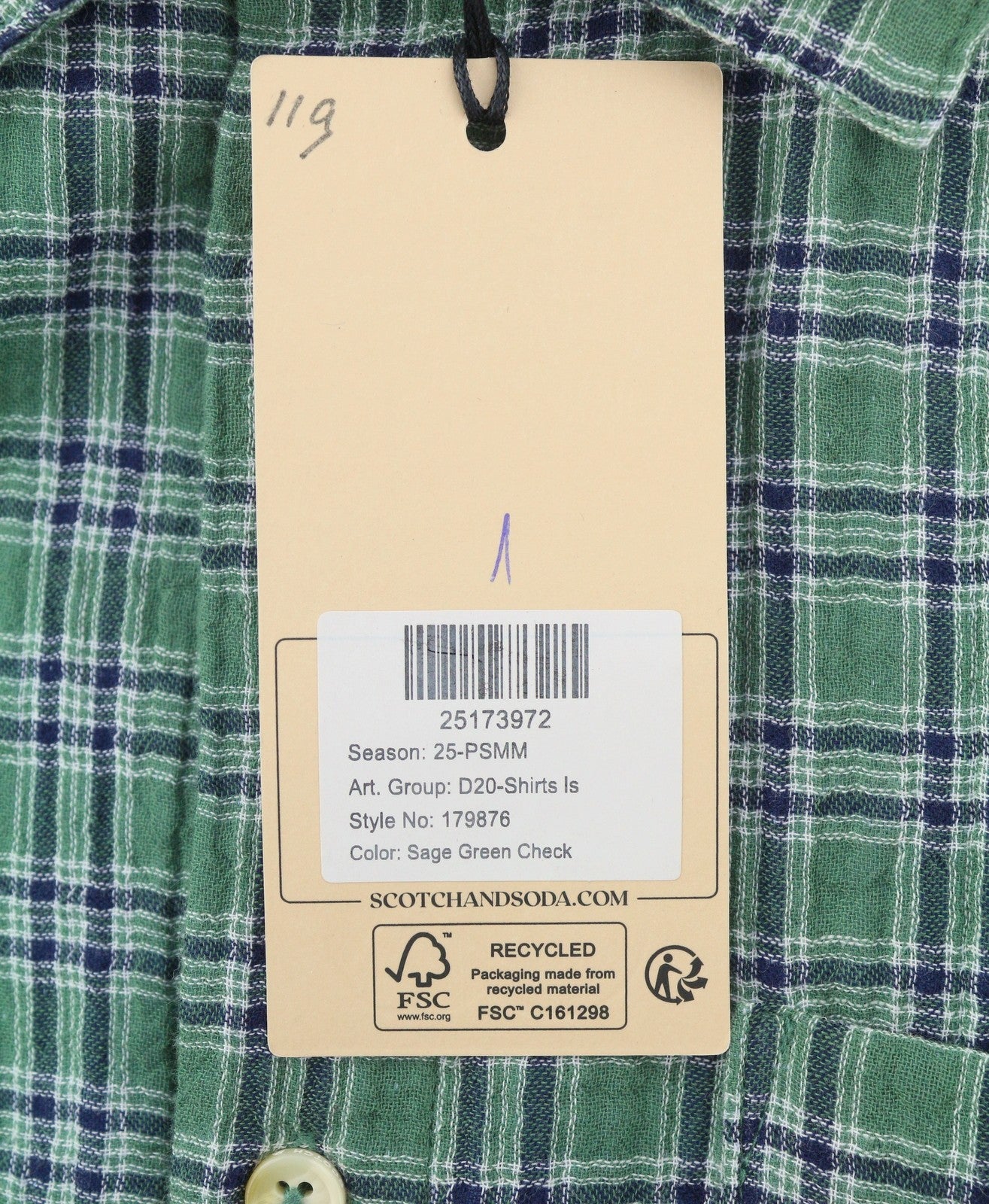 SCOTCH & SODA Men Shirt M Green Double Face Check Regular Fit Button-Up Roll-Up